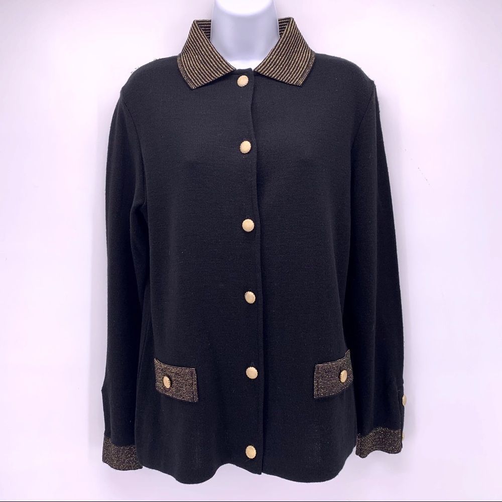 VINTAGE Benjamin Bodin Black and Gold Button Down Cardigan Size Small